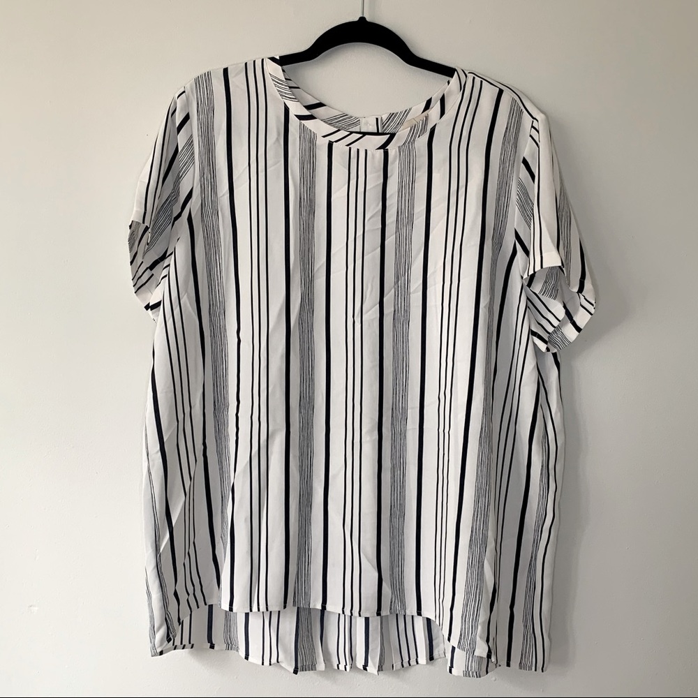 LOFT Striped Back Pleat Top